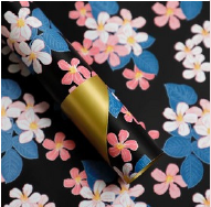 PAPEL COREANO ESTAMPADO FLORAL-DORADO